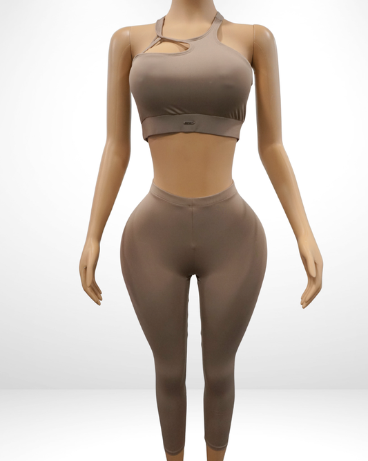 V-Ruched Leggings Cutout Set