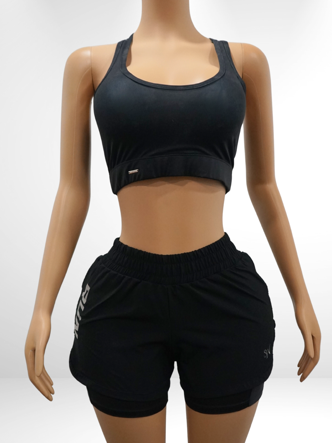 Black Running Shorts Set front view