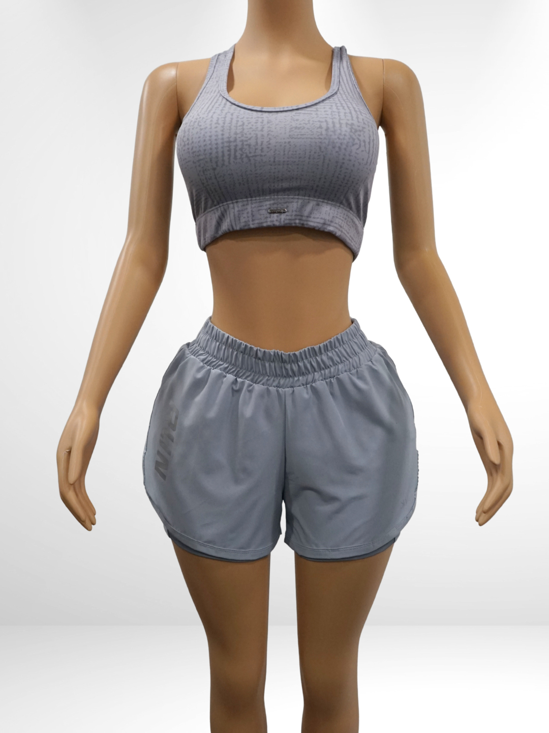 Gray Running Shorts Set front view