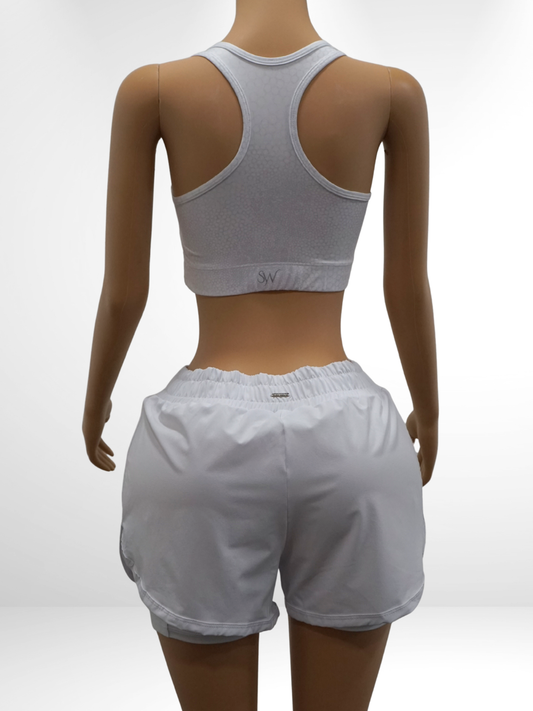 White Running Shorts Set back view